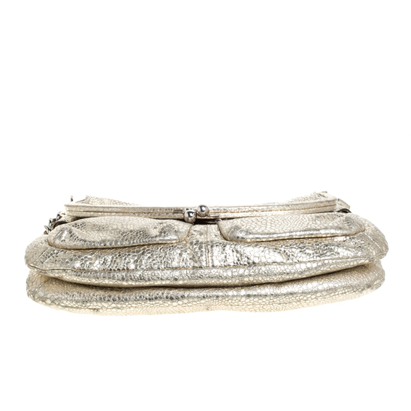 COACH Gold Textured Leather Frame Fold Over Hobo - Picture 6 of 9